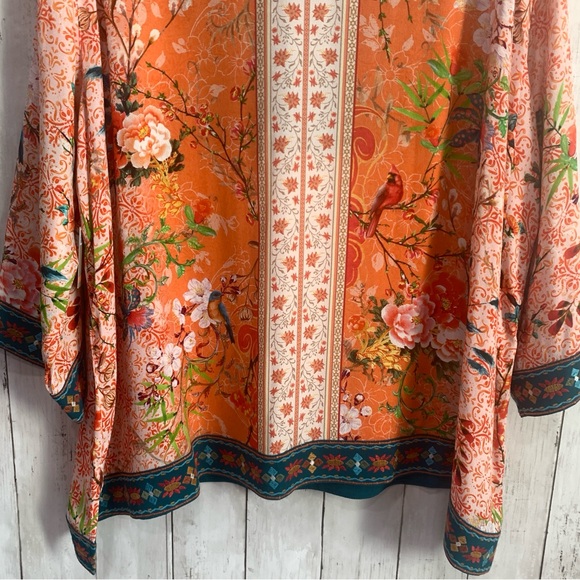 New John Mark Embroidered V-Neck 3/4 Sleeve Tunic Boho Western Top 2X Bird Print - Picture 13 of 16